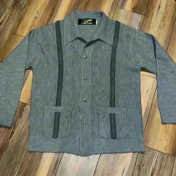 Long-Sleeve Striped Button-Through Wool Sweater Polo Golden Eagle Brand Size L - Picture 4 of 12